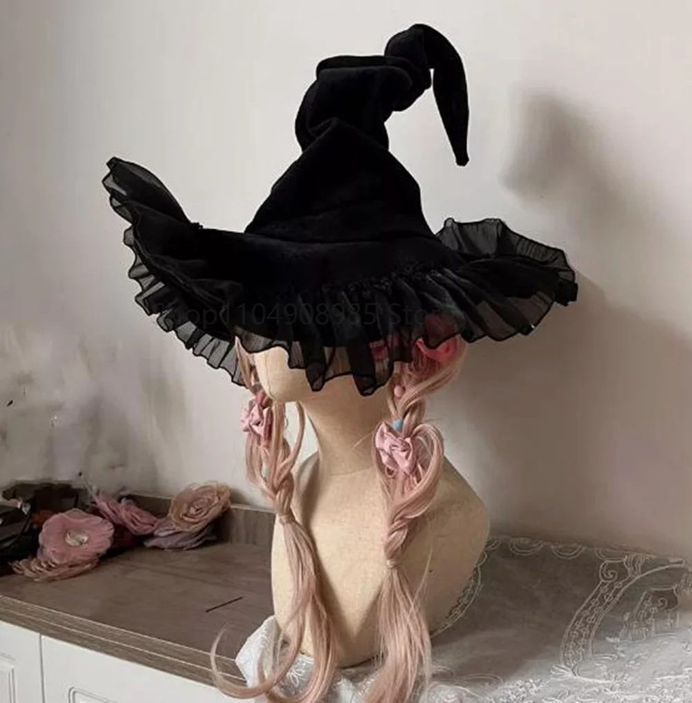 Chapéu de bruxa anime fada bruxa cosplay traje chapéu preto feminino menina bonito roupa mágica acessórios Holloween