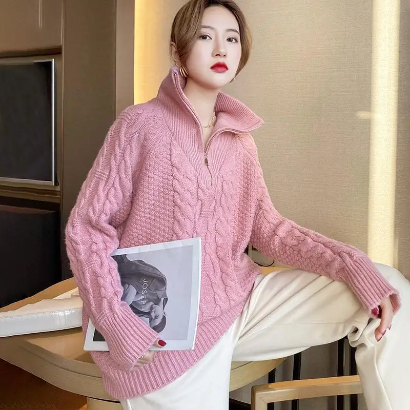 Wool Cashmere Sweater Women Turtleneck Jumpers Vintage Knitted Geometic Aesthetics Pullovers Winter Fashion Clothes Oversize Top