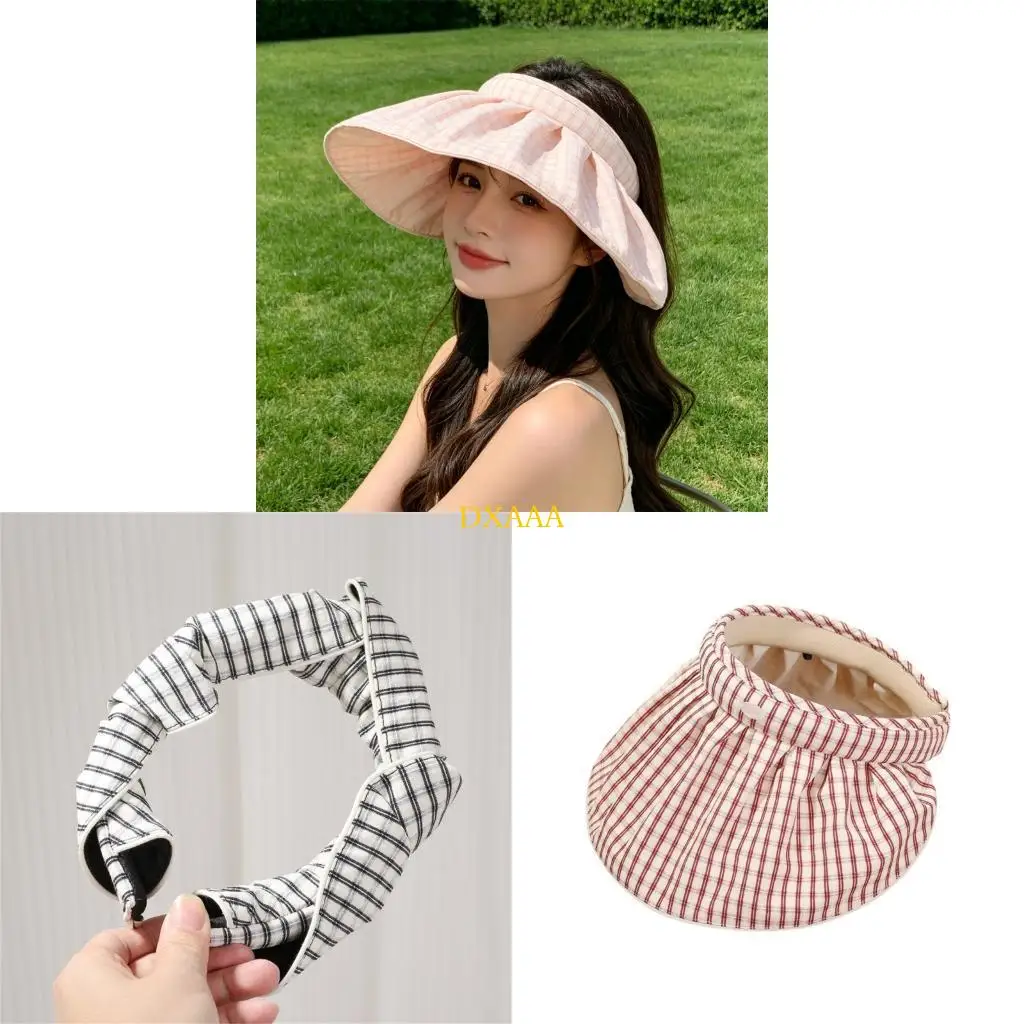 

DXAA Light weight Cotton Check Sun Hat Wide Border Styles Sun Protecting Unisex Hat