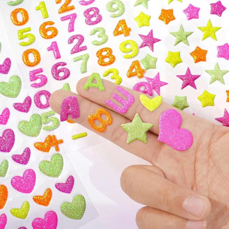 

1 шт. блестящий серебряный порошок 3D пузырьковые наклейки-английские буквы, цифры и наклейки в форме мультфильма, украшение «сделай сам» для детей