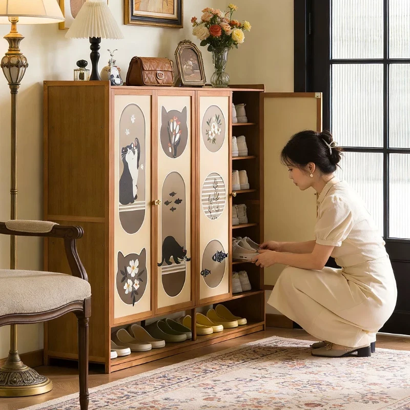 Wooden Shoe Cabinet Large‑Capacity Dust‑Proof Shoe Organizer Shoe Rack Vintage Cabinet Dustproof Hallway Entryway Home Furniture