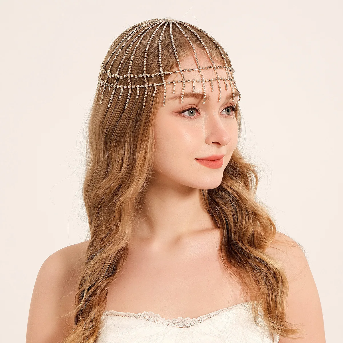 Masquerade Forehead Chain Multi Layer Fringe Hairband Sparkling Crystal Tiara Wedding Hair Accessory Festival Party Hair Jewelry