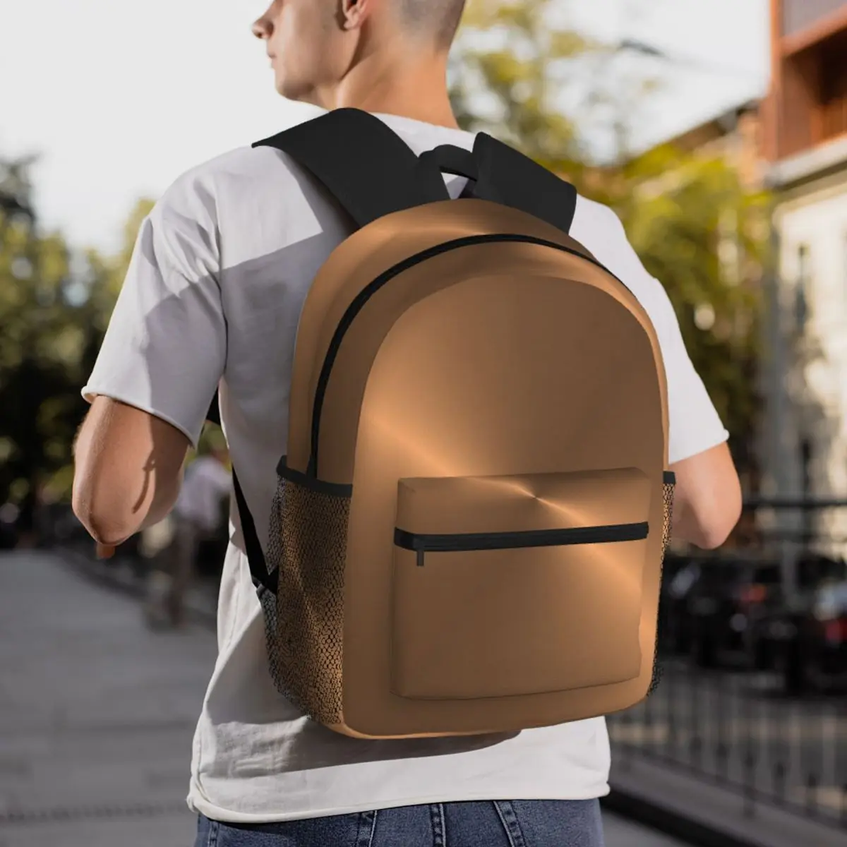 Brushed Copper Backpack Student BookBag Kids School Bag Laptop Shoulder Bags for Boys Girls