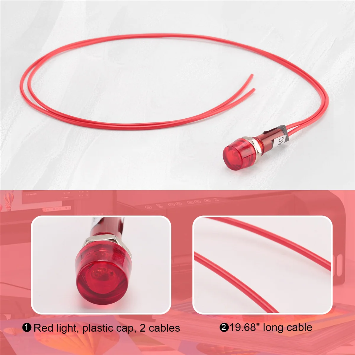 ABZV-Neon Indicator Pilot Signal Lamp Red Light AC 250V w2 Wires