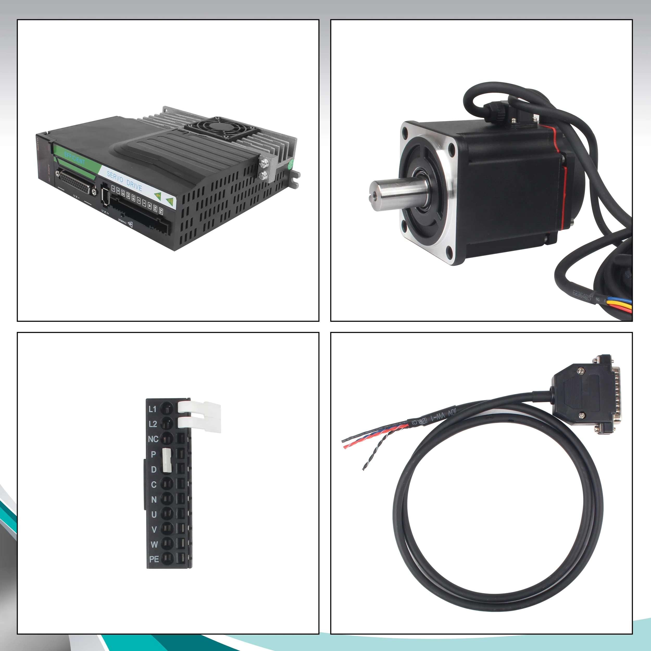 750W AC110V Servo Motor Kit, Magnetic‑Encoder Motor Without Electromagnetic Brake, M864‑S Servo Drive, Full Wiring‑Harness Set