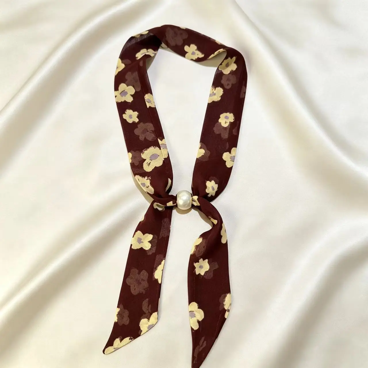 Bead scarf early spring new Korean ins beaded silk scarf neck decoration retro item scarf
