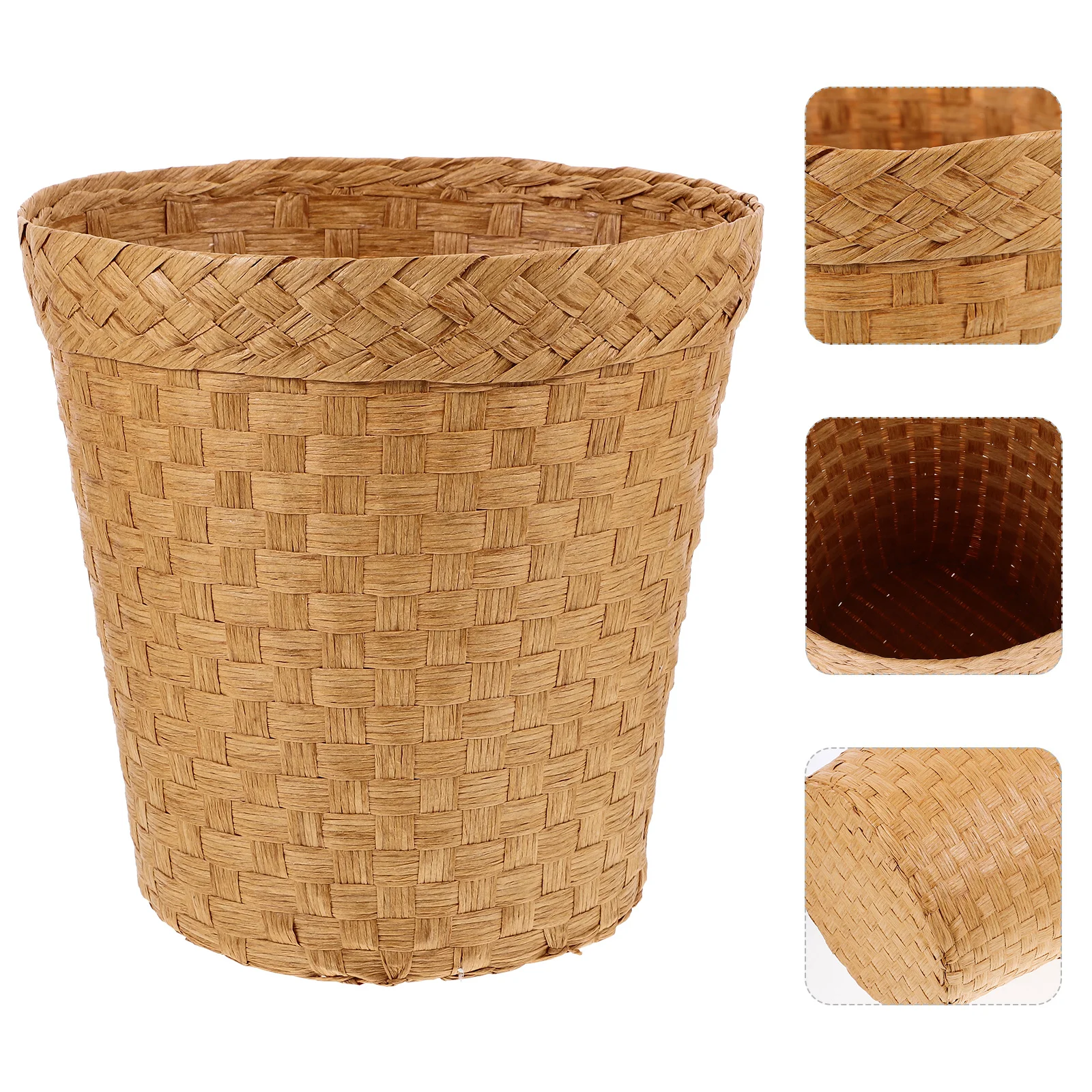 

Grace Desktop Storage Country Home Paper Basket (log Color) Office Outdoor Trash Can Plant Straw Waste for Bathroom
