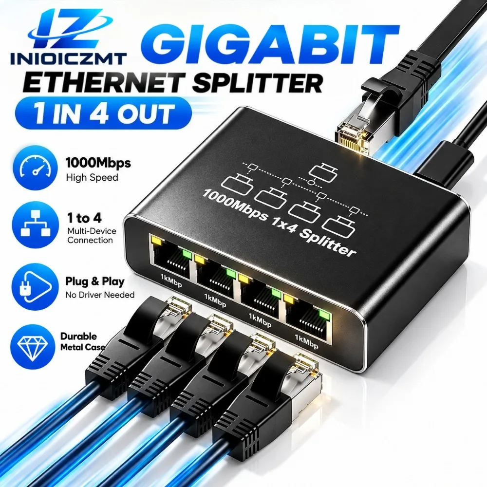 Gigabit Ethernet Splitter 1000Mbps RJ45 LAN Network Adapter 1 To 2 3 4 Port Extension Hub for Router PC Laptop Ethernet Cable