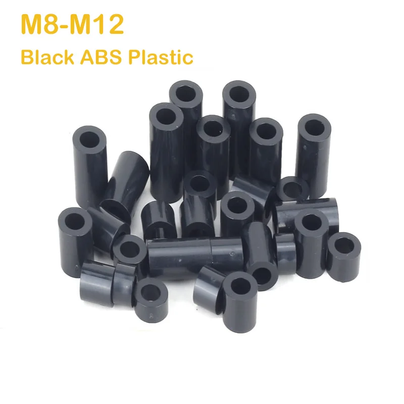 Round Insulation Standoff Sleeve M8 M10 M12 Black ABS Plastic Support Column Spacer Non-Threaded Round Hollowed Spacer L=3-50mm