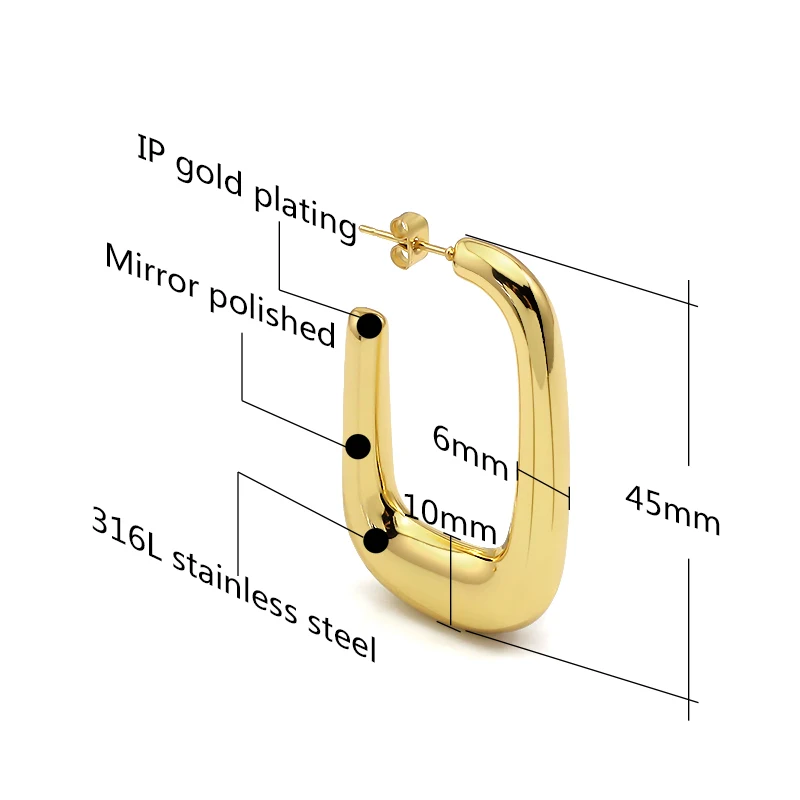 High Quality Lightweight Minimalist Gold Plated U-Shaped Chunky Hoop Earrings Fashion Simple Geometric Design for Party view 2
