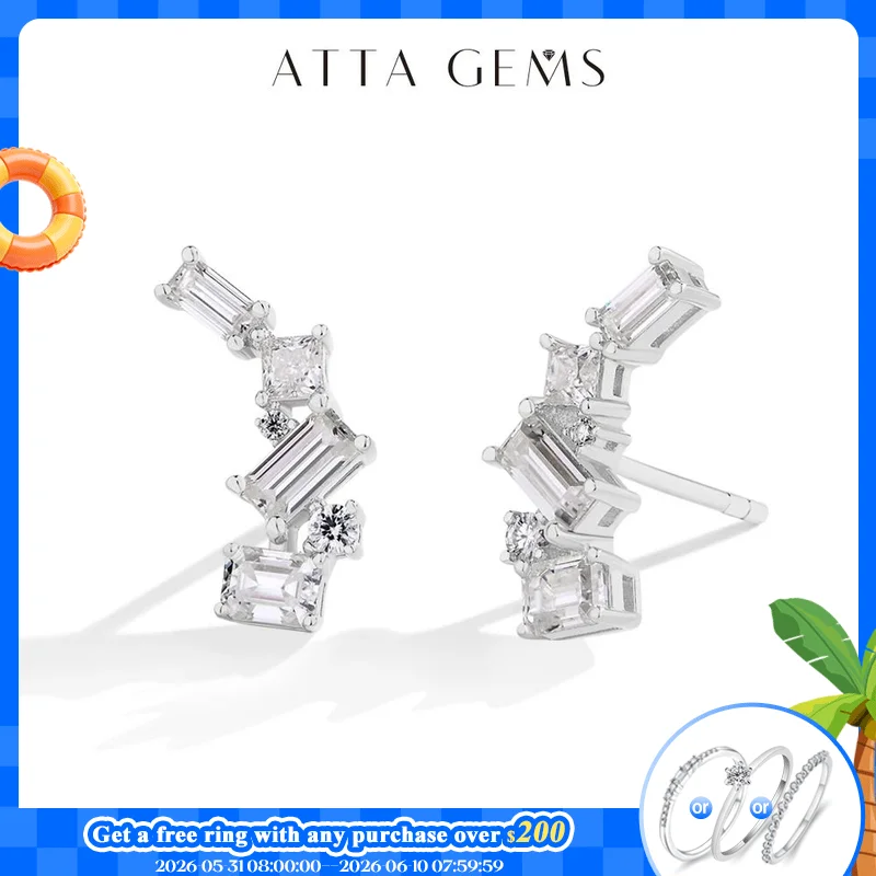 

ATTAGEMS Shiny Synthetic Moissanite Earrings for Women S925 Sterling Silver Geometric Earring Elegant Engagement Wedding Jewelry