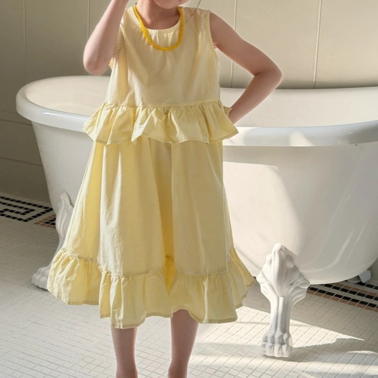 

Girls' Dress 2026 Spring and Summer New Children's Clothing Korean Style Girl Baby All Match Peplum Edge Cotton Dress
