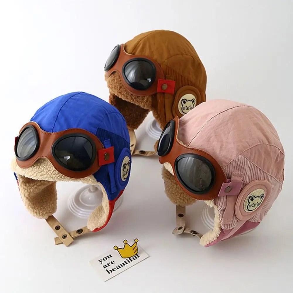 

Winter Warm Children's Plush Pilot Hat Cute with Glasses Kids Earflap Hat Earmuff Soft Lei Feng Hat Girls