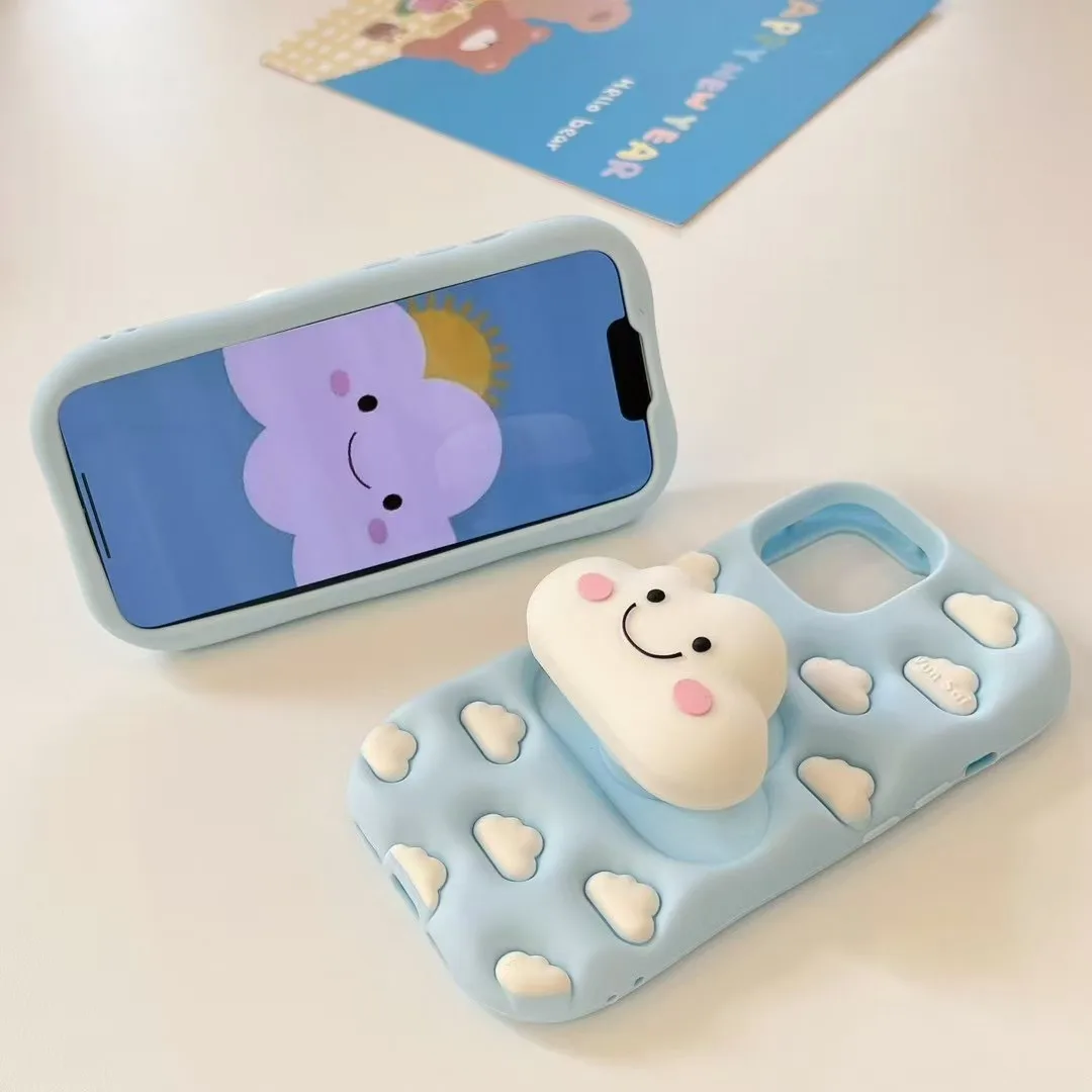 

Cartoon Blue Sky Little Cloud Phone Case - Full Screen Cloud Phone Protection Shell with Extension Bracket - Smile Cloud Applica