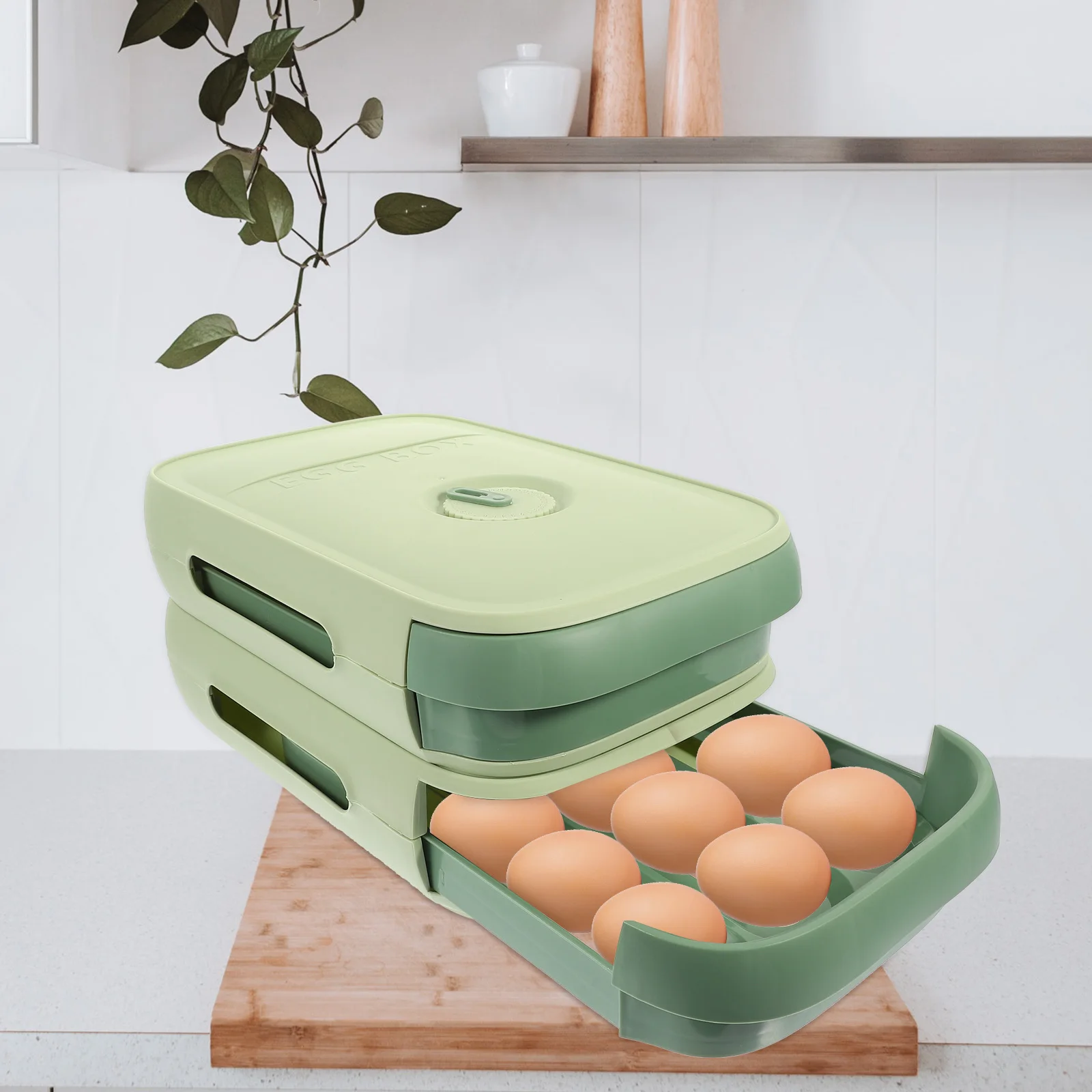 

Large Capacity Egg Carrier Box Durable PP Drawer Type Egg Holder for Refrigerator Storage Rolling Eggs Tray Organizer