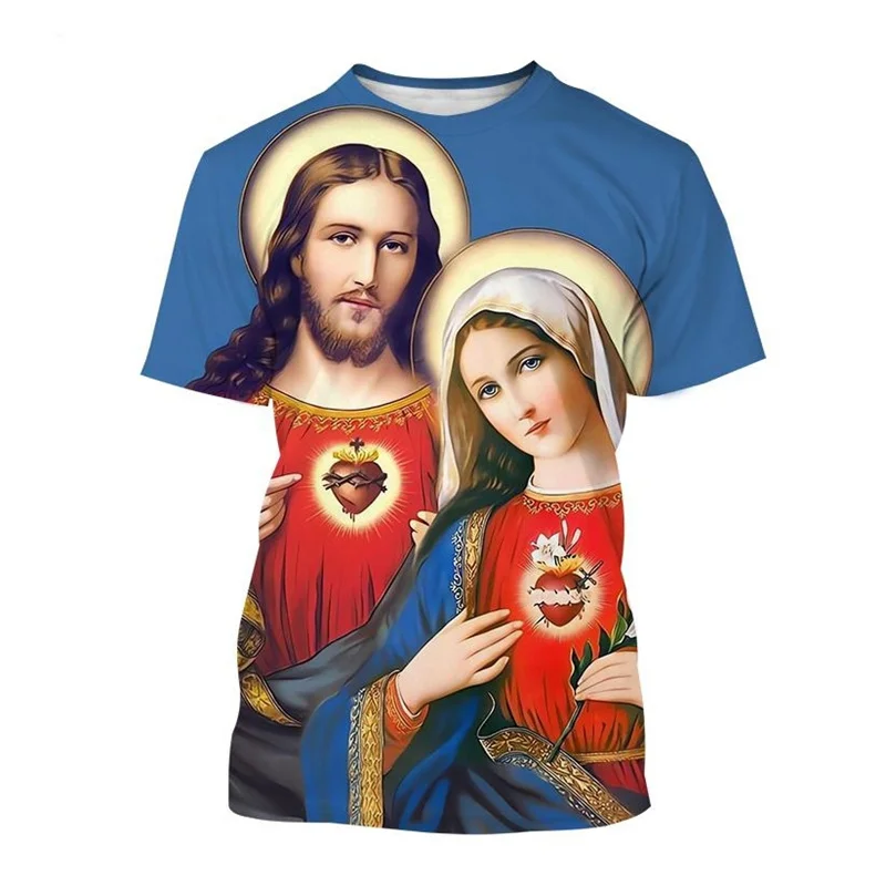 New Summer 3D Christian Jesus Printed T Shirt Jesus Bless Everyone Fashion Short Sleeves Harajuku Y2k Clothing Tee Shirt Clothes