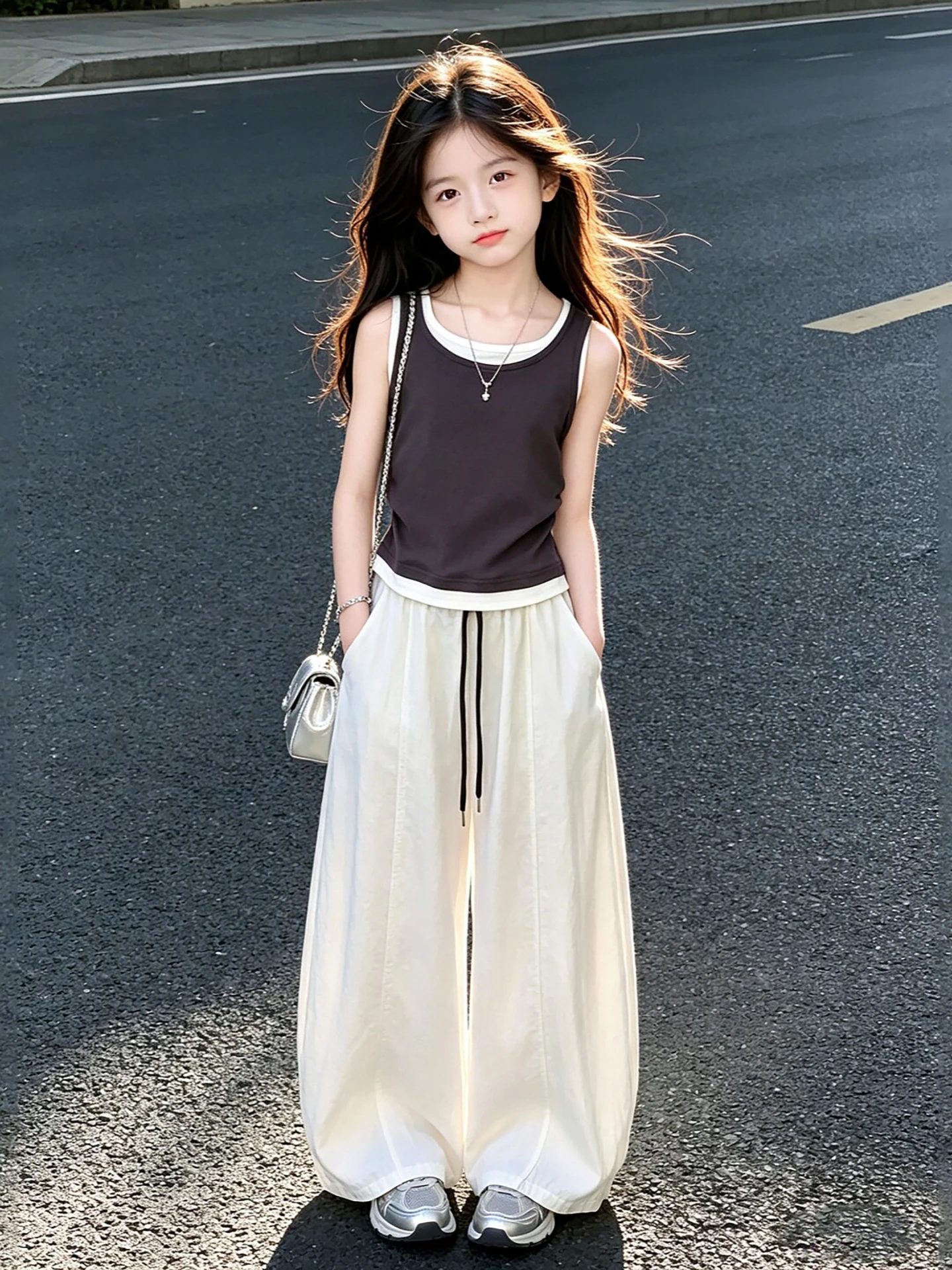 女の子の夏服-薄手カジュアルスタイルベストとパンツセット-子供用-4歳から4歳-季節服-韓国風-中国製