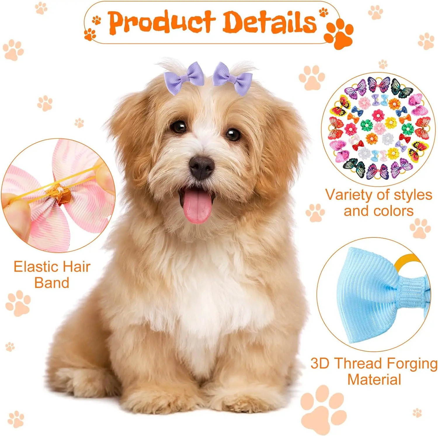 36pcs Dog Hair Bow Set with Elastic Bands - Butterfly & Flower Designs, Pearl Accents for Pet Grooming Accessories