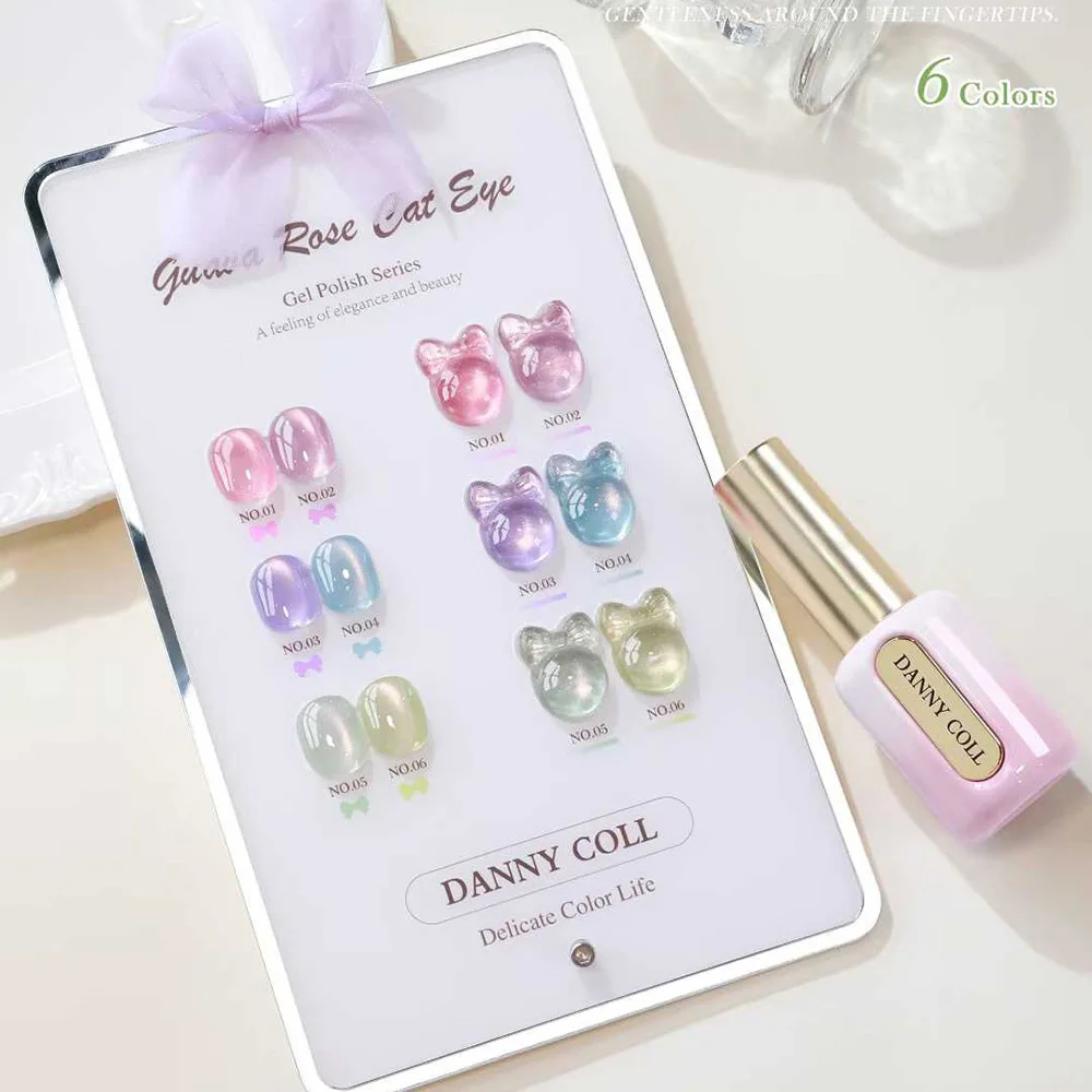

New Spring Summer Guava Pink Magnet Cat Eye Gel Polsih With Color Card Sermi Permanent Holographic Cat's Eye Gel For Nail Art