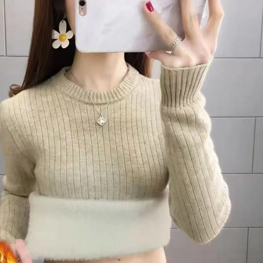 

Women Clothing Chic Sweaters Slim Winter Autumn Long Sleeve O-neck Casual Elegant Soild Color Knitted Pullovers Female M210