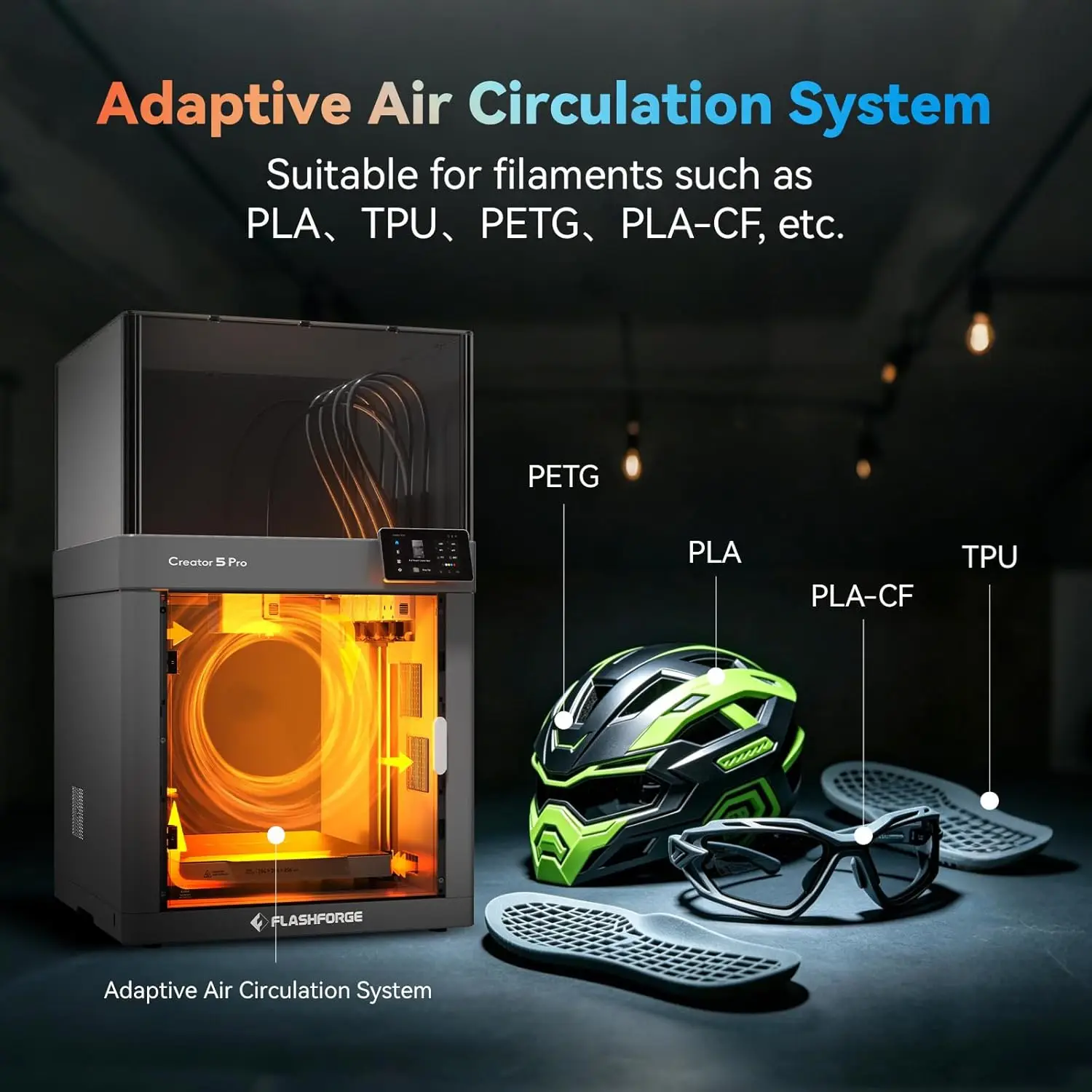 Flashforge Creator-5 Pro High Speed 3D Printer Four Toolhead Enclosed CoreXY Enclosed Multi-color FDM 3D Printer