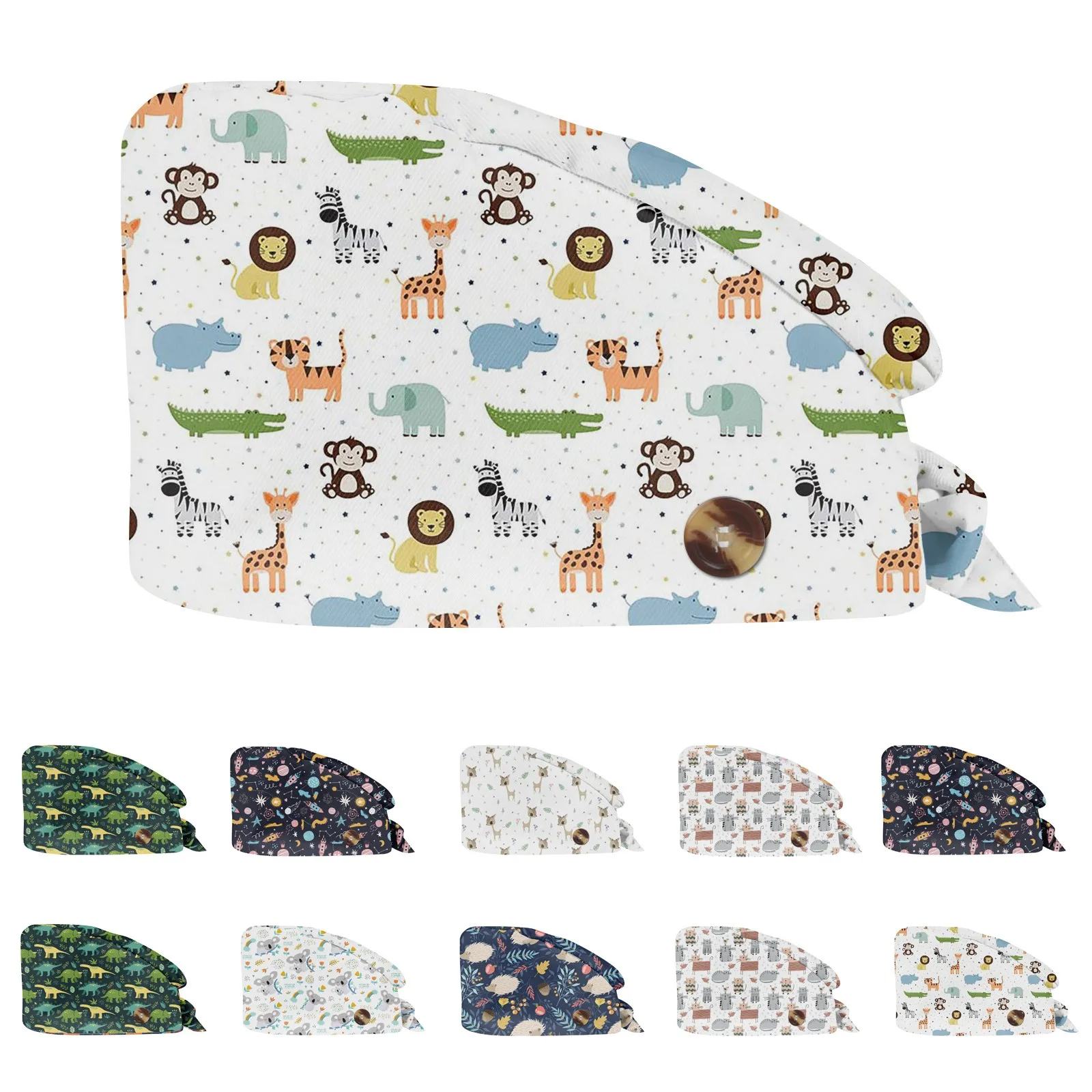 Bonito Dos Desenhos Animados Impresso Enfermeira Cirúrgica Hat, Senhoras Pet Hospital Cirurgião, Dentista, Salão de Beleza Chef Trabalhando Respirável Scrub Cap, Novo