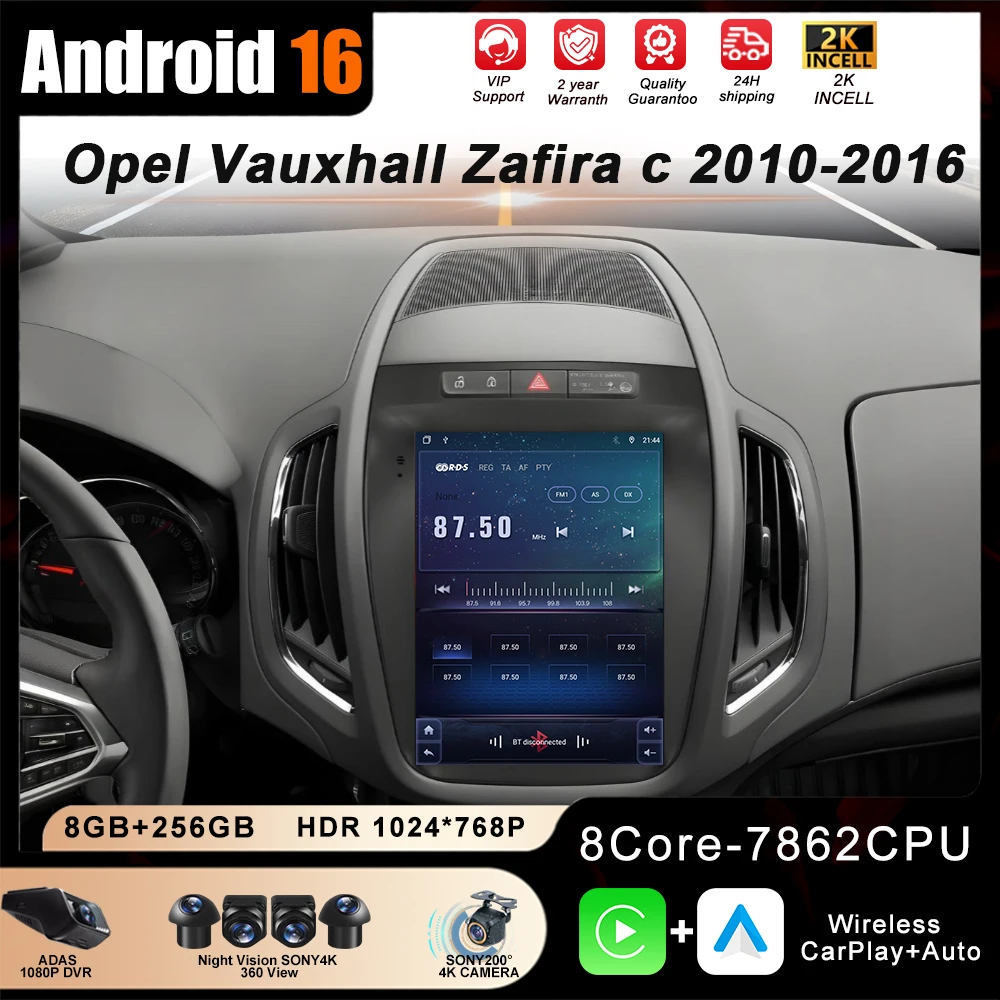 Radio de coche 2Din Android 16 para Opel Vauxhall Zafira c 2010-2016 Reproductor multimedia de video 2Din Carplay Auto Stereo DVD