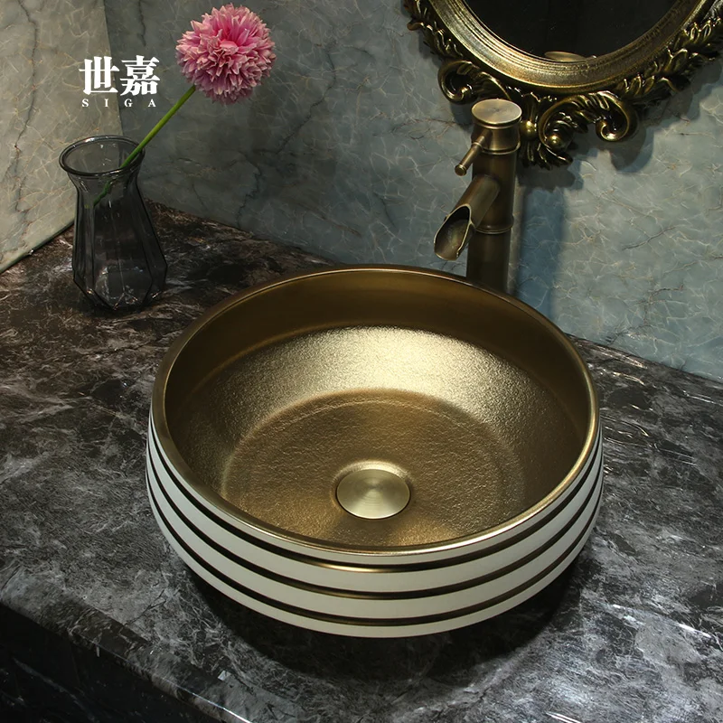 Lavabo a colonna dorata, lavabo circolare per hotel, per uso domestico
