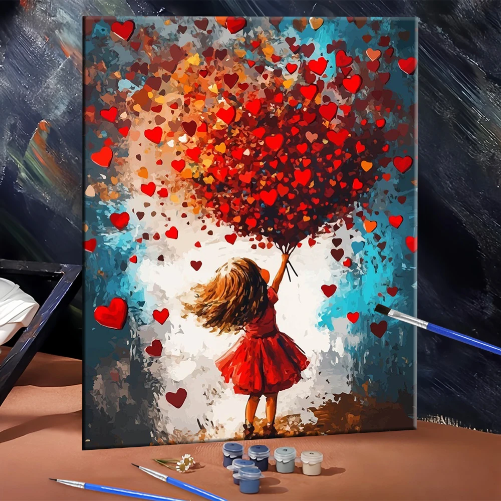 DIY Oil Painting By Numbers Girl Digital Oil Painting Heart Acrylic Paint By Numbers Portrait Living Room Modern Home Decor
