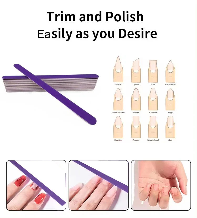 Lime à ongles en bois à Double extrémité, 20 pièces, 180/240, panneau émeri, papier de verre solide, polissage, meulage, deux couleurs en option, lavable