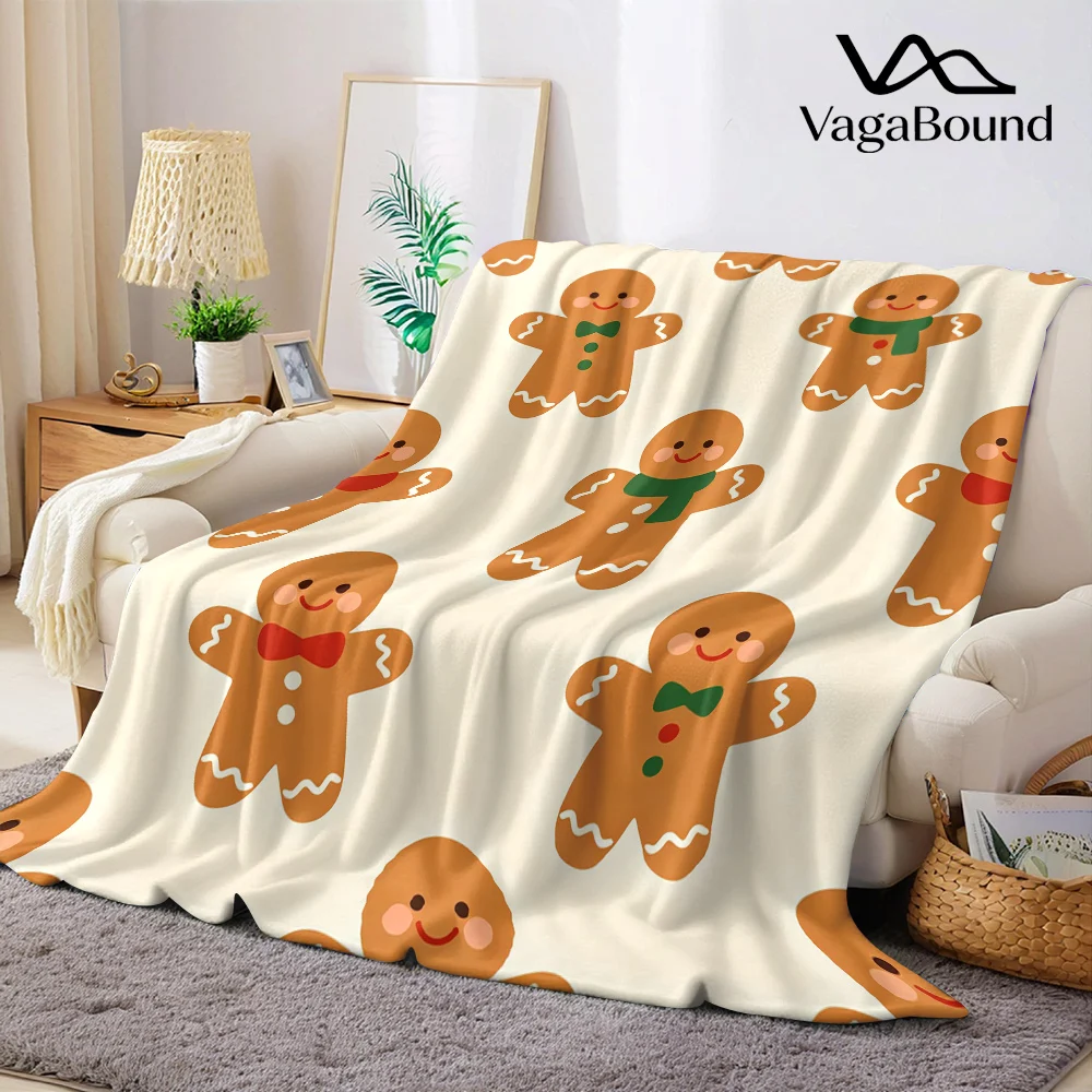 Cute Gingerbread Man Flannel Blanket Warm Soft Halloween Christmas All-Season Couch Decorative Cozy Warm Gift