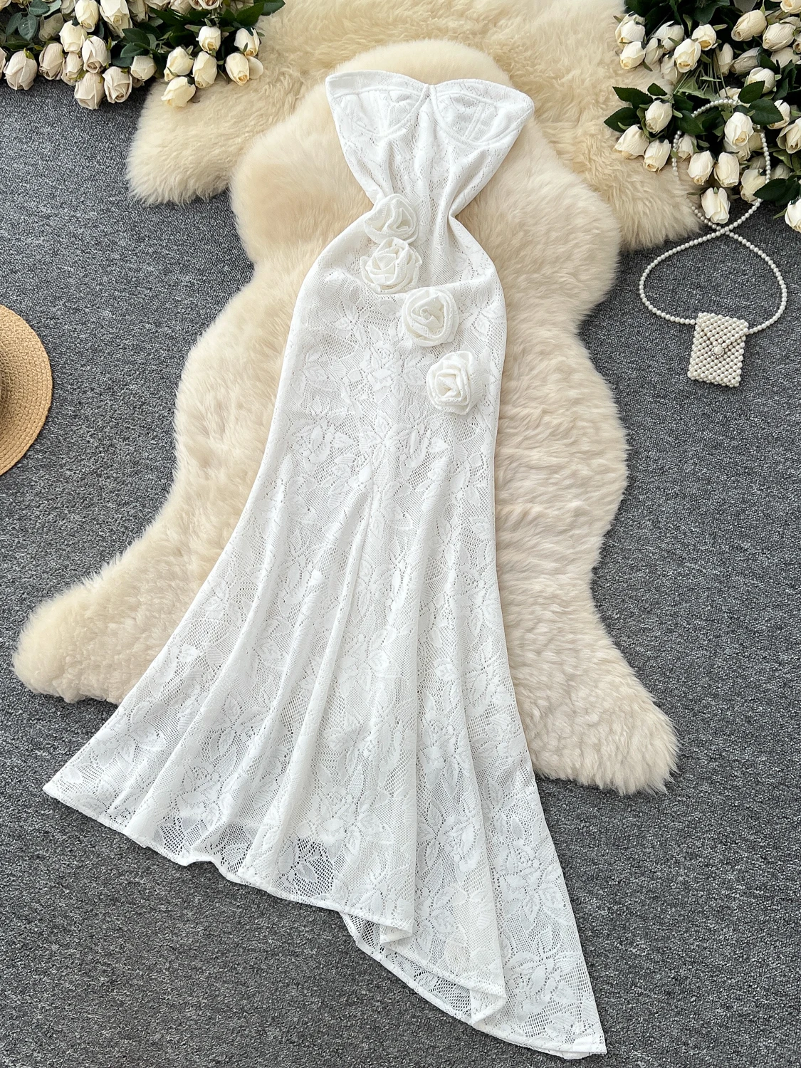 Ele été longue Dr femmes bretelles Tulle jupe taille haute a-ligne robe irrégulière belle queue drapée coréenne Sle