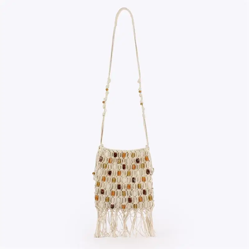 

Colorful Beaded Ethnic Boho Waxed Rope Woven Crossbody Shoulder Bag,Hollowed Casual Beach Vacation Handbag,Lightweight Purse