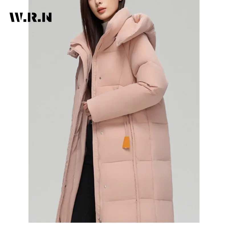 Casual Solid Sweet Long Sleeve Outerwear Hood X-Long Parkas Jacket 2024 Winter Women Oversized Single Breasted Warm Hooded Coat