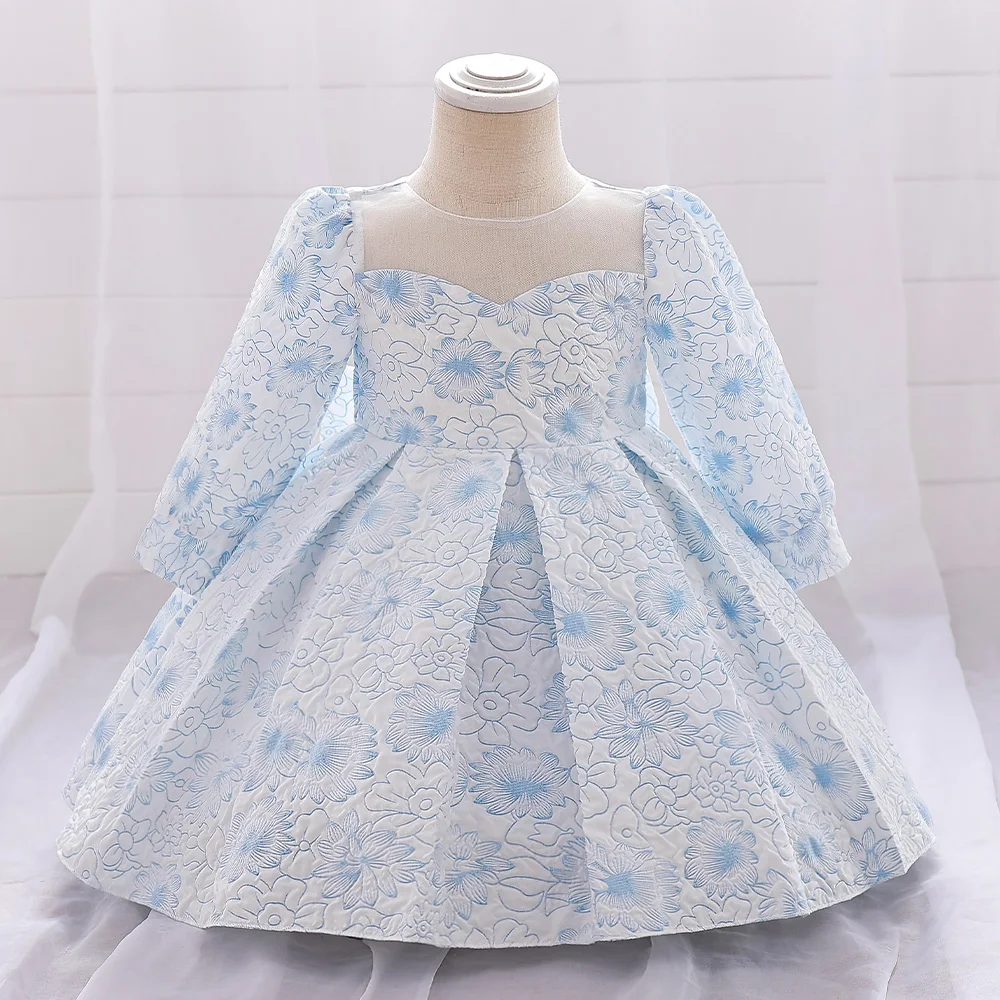 Toddler Flower Baby Girls Party Dress Long Sleeve Bow 1st Birthday Princess Kids Dresses for Girl Wedding Bridemaid Prom Vestido