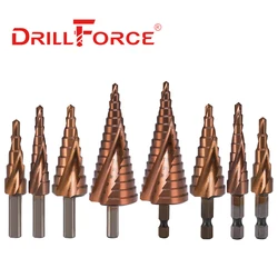 Drillforce Cobalt Step Drill Bits HSSCO M35 Cone Hex Triangle Shank Metal Drill Bits Tool Set Hole Cutter For Stainless Steel