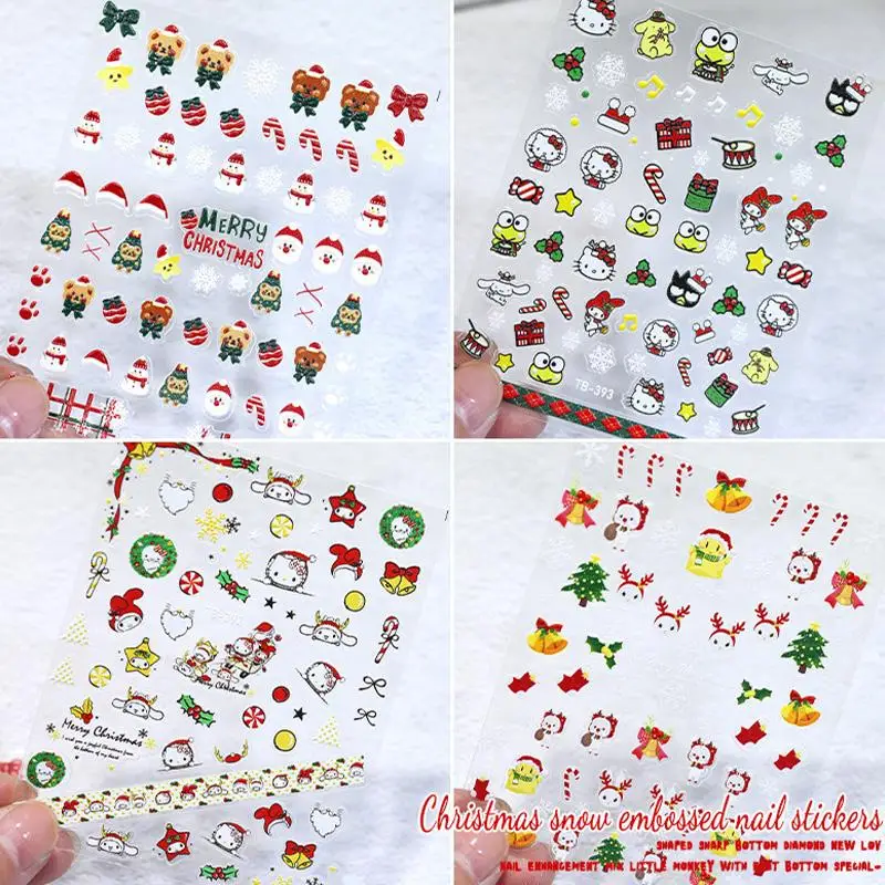 Sanrio Hello Kitty Kawaii Christmas Nail Stickers Student Anime Cartoon Cute Nail Decorate Stickers Festival Waterproof Stickers