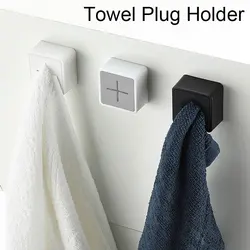 Self Adhesive Towel Plug Holder Punch Free Silica Gel Bathroom Organizer Rack Towels Storage Wash Cloth Clip Kitchen Accessories