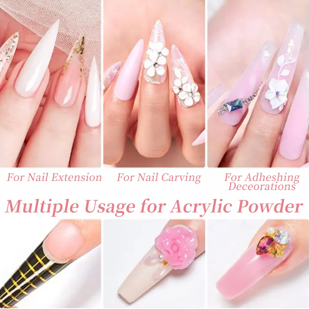 Juego de polvos acrílicos para manicura, polvos de polímero para esculpir flores de cristal, extensiones de uñas artísticas, 6 tarros