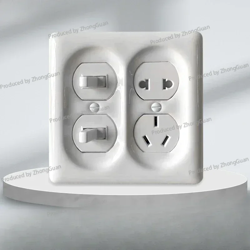 Ceramic Retro Switch Homestay Single and Double Open Dial Ceramic Switch Pole Wall Household Surface Ceramic Retro Switch