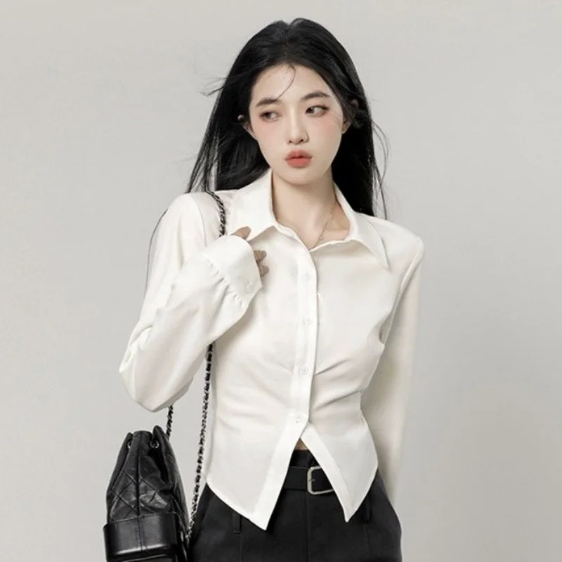 Shirts Women Slim Tender Spring Long Sleeve Tops Solid Fashion Sexy Popular Girlish All-match Streetwear Simple Casual Girls