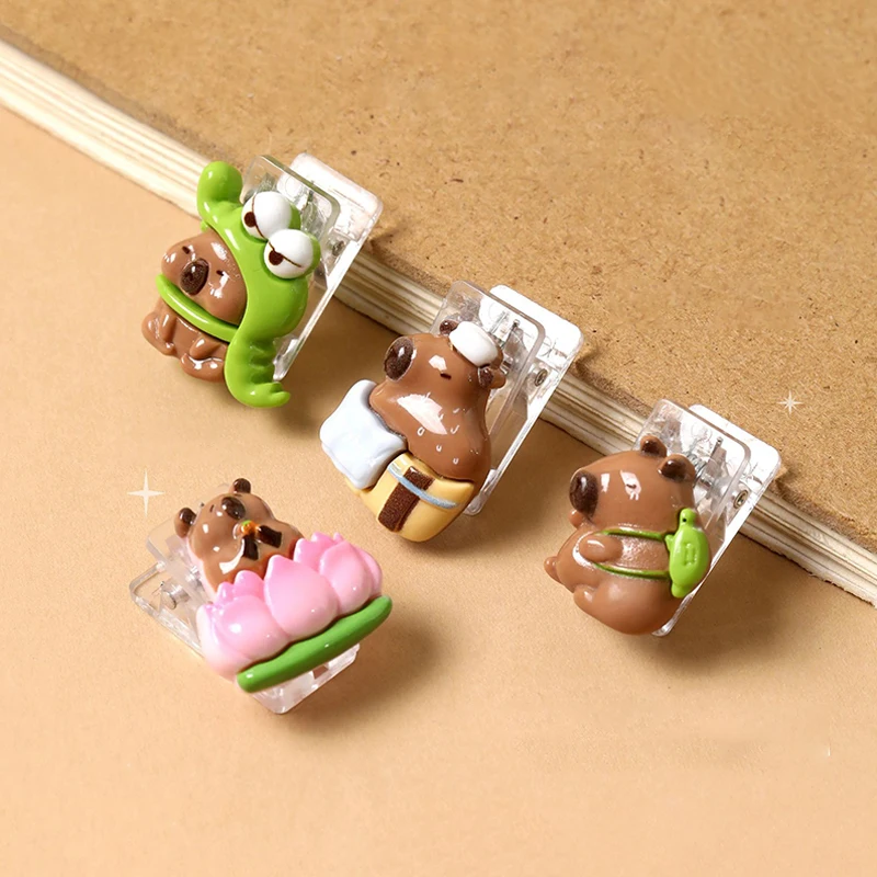 4Pcs Cute Capybara Paper Clip Creative Lovely Scrapbook Journal Clip Student Stationery Office Binding Clip Photo Clip