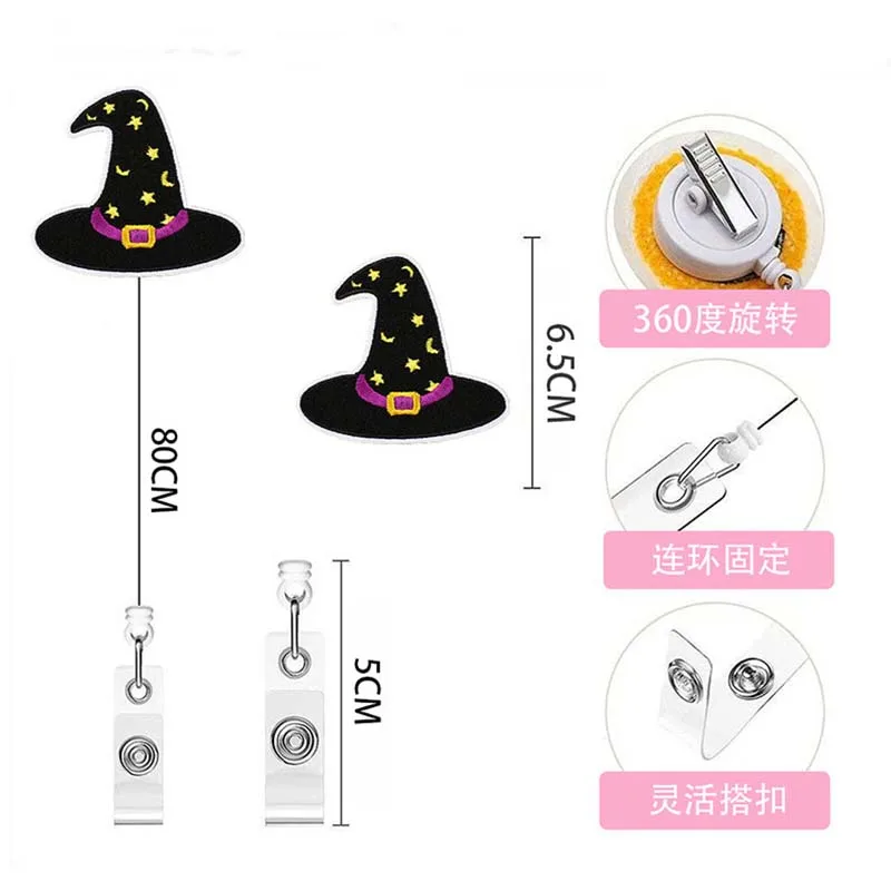 2024 New Cute Embroidery All Saints' Day Badge Reel Retractable ID Badge Holder With 360 Rotating Alligator Clip Name Holder