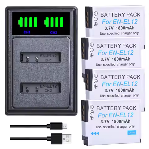 EN-EL12 ENEL12 Battery Bateria/Charger with Type C Port for Nikon Coolpix S9700 S9500 S9400 S9300 S9100 S8200