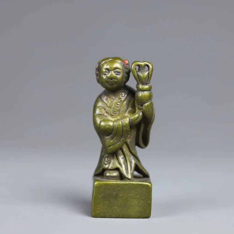 Ancient Bronze Girl Seal Ornament, Vintage Collectible Item, Study Desk Decoration, Gift