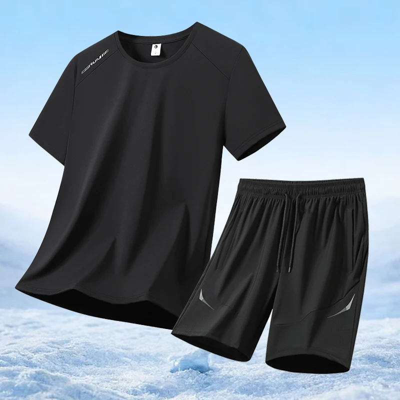 

Men's Fashionable Ice Silk Quick Drying Short Sleeved Shorts Set for Outdoor Comprehensive Training Lightweight Breathable Set