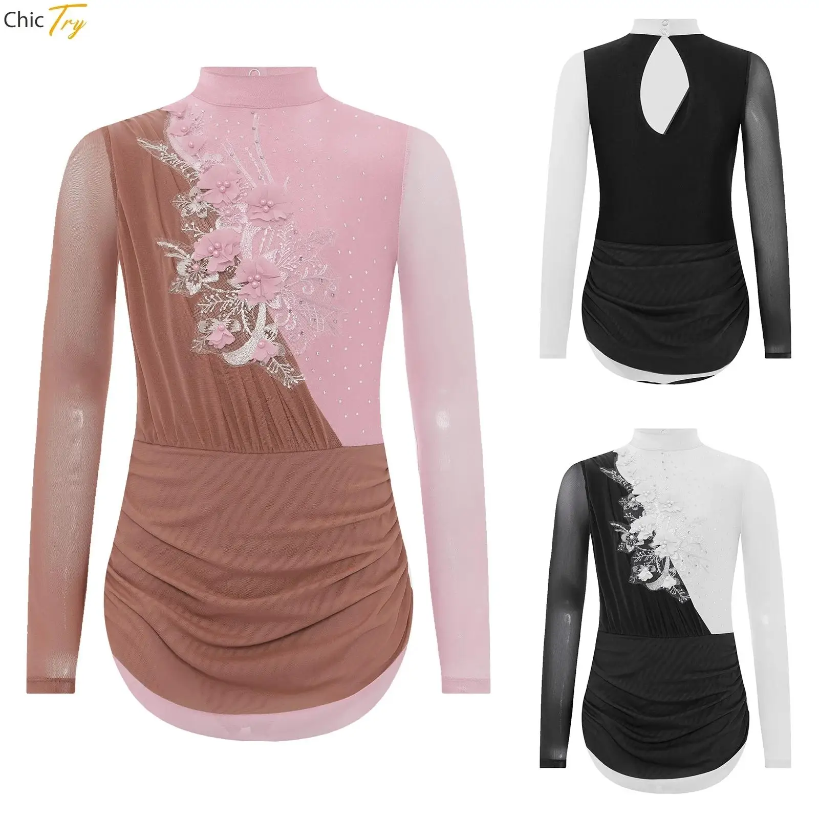 Kids Girls Gymnastics Ballet Lyrical Dance Dress Applique Figure Skating Dresses Dancewear Children Stage Performance Costume