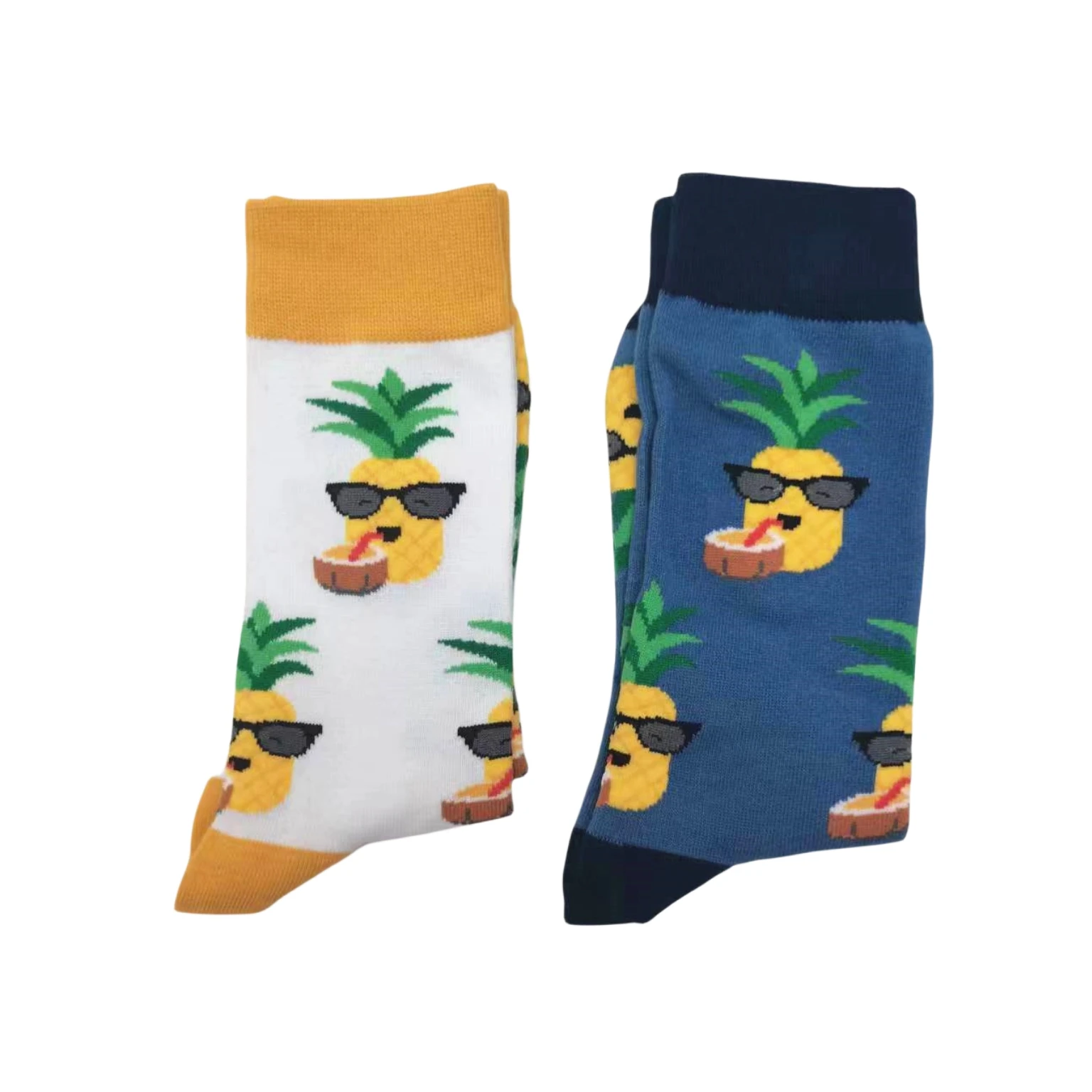 Funny Pineapple Cotton Men Crew Fruit Sock Street Tide Cacual Socks Gift Vacation Men Husband Cute Novelty Funky White Blue