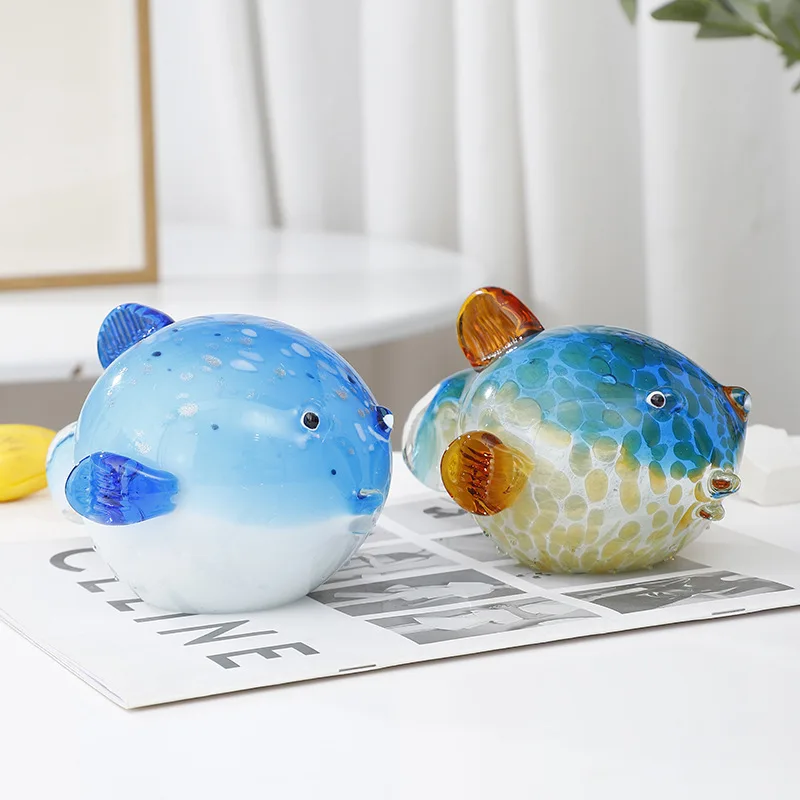 Creative Handmade Glass Fish Glass Fish Pufferfish Ornament for Home Living Room Desktop Entryway Decoration Crafts