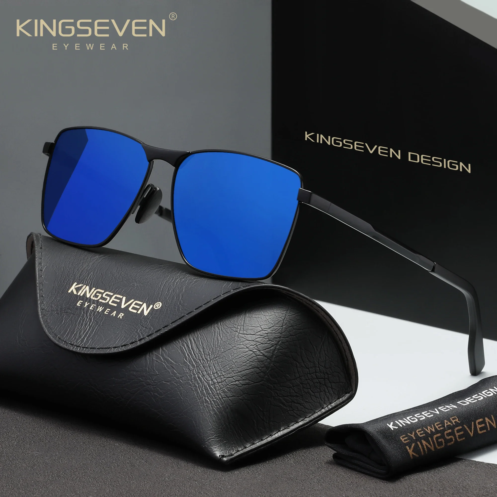 KINGSEVEN Sonnenbrille mit klassischem, polarisiertem Linsenrahmen aus Metall, modische, hochwertige UV400-Brille, Unisex, ideal zum Autofahren im Sommer.